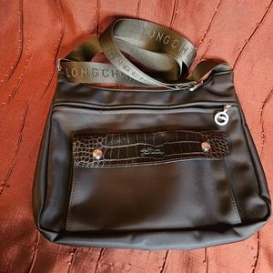Longchamp Brown Crossbody Bag with Croc-Textured Pocket